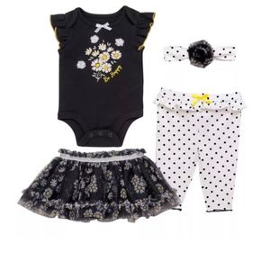 Baby girl 3D flowers tutu set in black